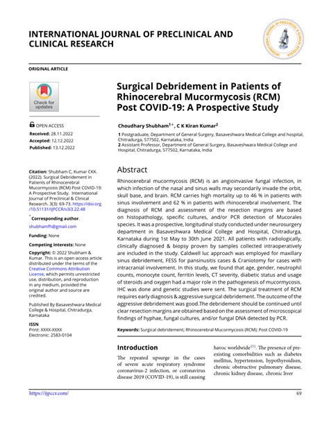 (PDF) Surgical Debridement in Patients of Rhinocerebral Mucormycosis ...