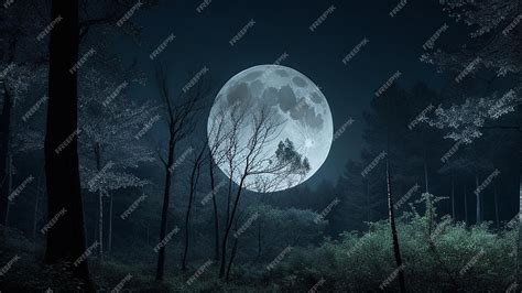 Premium AI Image | Spooky night forest background with full moon