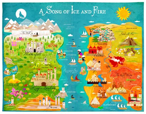 a map of the song of ice and fire with all its main cities, towns and lakes