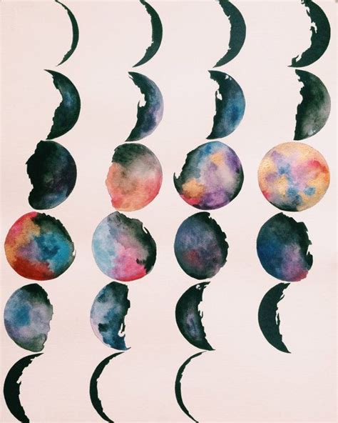 Moon Phase Painting, Watercolor Painting, Moon Phases ...