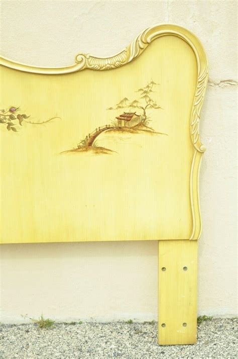 Union National Chinoiserie Yellow Paint Decorated King Size Bed Headboard For Sale at 1stDibs
