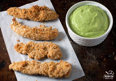 Baked Chicken Tenders with Creamy Avocado Dipping Sauce | Kim's Healthy ...