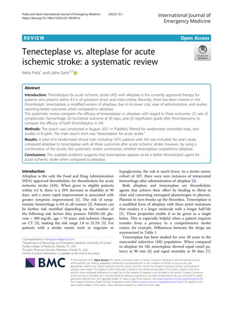 (PDF) Tenecteplase vs. alteplase for acute ischemic stroke: a systematic review