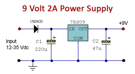 9V Power Supply Using LM7809 Voltage Regulator IC