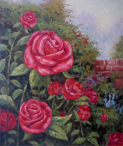 Framed Quality Hand Painted Oil Painting A Perfect Rose Garden 20x24in | eBay