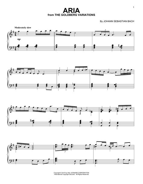 Johann Sebastian Bach "Aria (from The Goldberg Variations)" Sheet Music ...