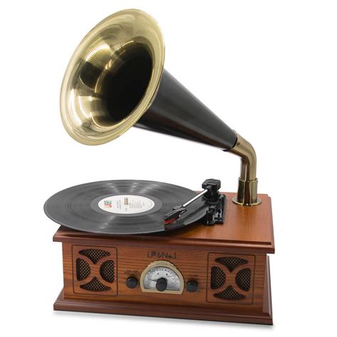 LP&NO.1 Vintage Record Player, Retro Turntable Gramophone with Built-in BT 4.0,Support USB and ...