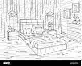 Bedroom coloring graphic Black White Home Interior sketch Illustration  sketch template