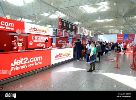 London Stansted Airport, Essex - 10 June 2017, Jet2 check in desks ...