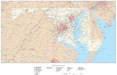 Maryland Detailed Map in Adobe Illustrator vector format. Detailed, editable map from Map Resources.