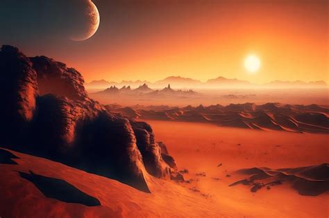 Premium AI Image | Martian landscape at sunset