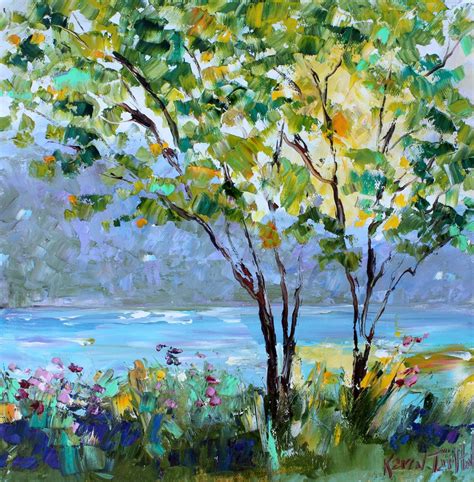 Reserved for Michele - Summer Light landscape painting original oil 12x12 palette knife ...