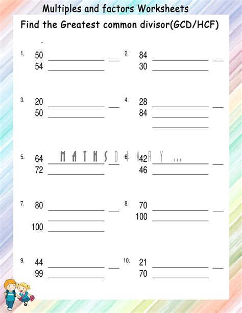 Finding Highest common factor worksheets - Math Worksheets - MathsDiary.com