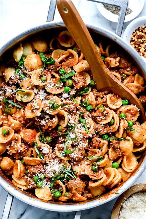 Pasta with Turkey Sausage and Peas - foodiecrush .com