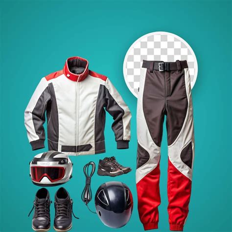 Premium PSD | Transparent object high performance racing gear and equipment set up on a black ...