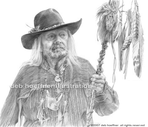 Realistic portrait drawing of Grandfather Many Crows: elder of Lenape ...