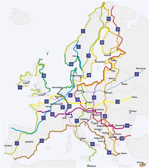 Eurovelo routes, 5, 7 and 8