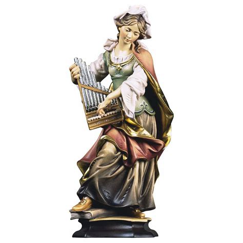 Saint Cecilia of Rome with organ wooden Statue cm 30 (11,8 inch) painted with oil colours Val ...