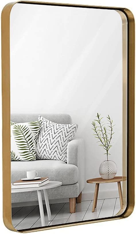 Hamilton Hills 24x36 inch Metal Gold Frame Mirror for Bathroom ...