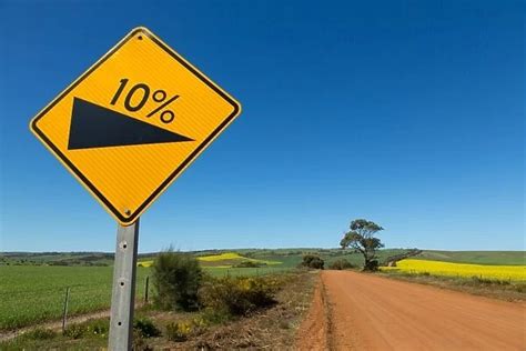 Ten percent gradient road sign. Australia available as Framed Prints, Photos, Wall Art and Photo ...