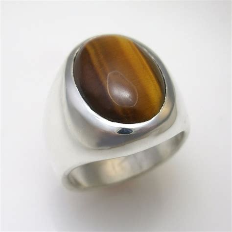 Doug Peterson Jewelers — Mens Large Oval Tiger Eye Ring in Sterling Silver