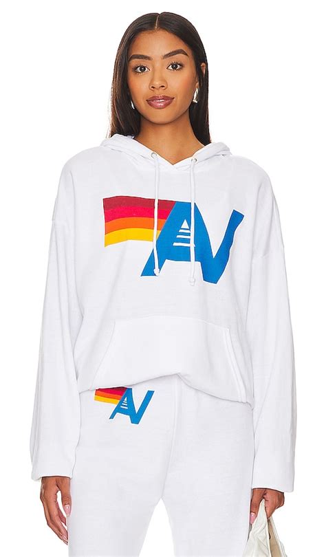 Aviator Nation Logo Pullover Hoodie in White | REVOLVE