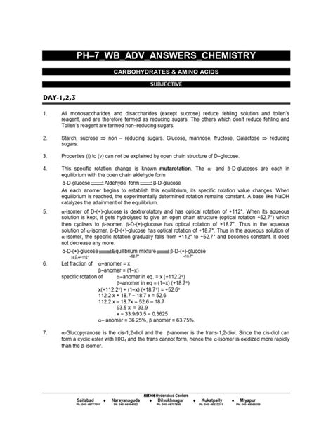 PH-7 WB Adv Answers Chemistry | PDF | Carbohydrates | Polymerization