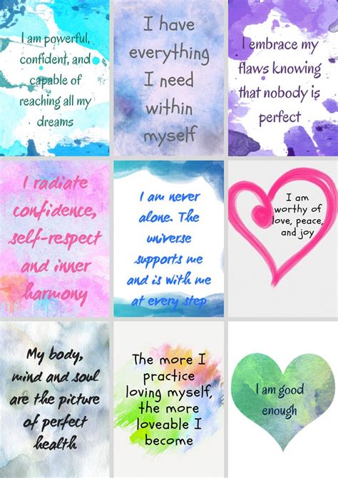 Printable Self Love Affirmation Cards Confidence Inspiration Empowering Improve Self-esteem ...