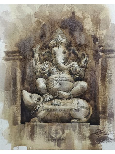 Hindu God Ganesha On Mushak | Watercolor On Paper | Exotic India Art