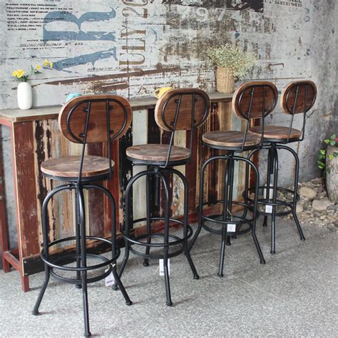 iKayaa Industrial Style Bar Stool Height Adjustable Swivel Cafe Chair ...