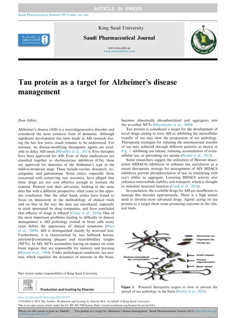 (PDF) Tau protein as a target for Alzheimer's disease management