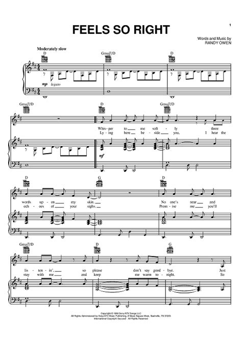 Feels So Right" Sheet Music by Alabama for Piano/Vocal/Chords - Sheet ...