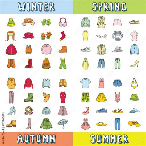 Big set of clothing icons (winter, spring, summer and autumn clothing ...