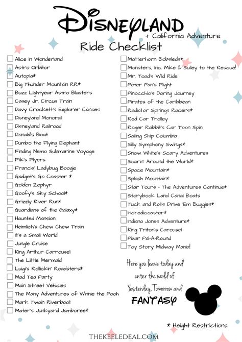 Printable List Of Disney Attractions 2020 | Example Calendar Printable