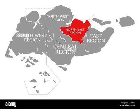 North East Region red highlighted in map of Singapore Stock Photo - Alamy