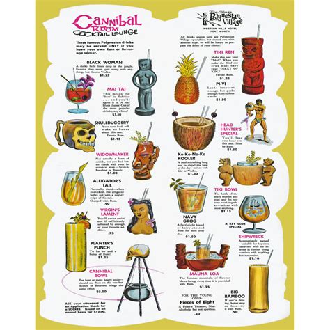 Vintage Cannibal Room Tiki Drink Menu Print 11"x14" in 2020 | Drink ...