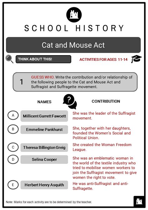 Cat and Mouse Act Facts, Worksheets, The Suffragists & Suffragettes