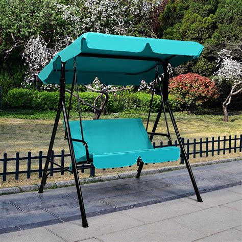 Gymax Blue Outdoor Swing Canopy Patio Swing Chair 2-Person Canopy Hammock - Walmart.com ...