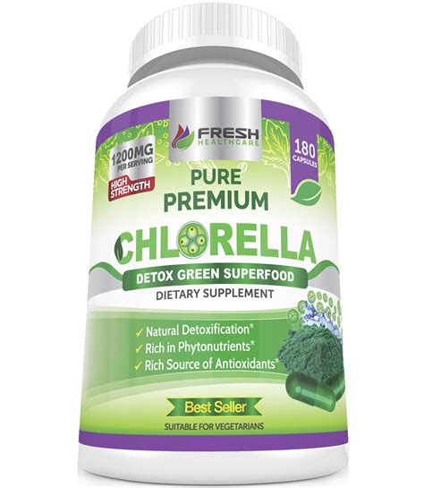 Premium Chlorella Supplement by Fresh Healthcare, 1200mg Pure Vegan Powder Capsules, 180 ...