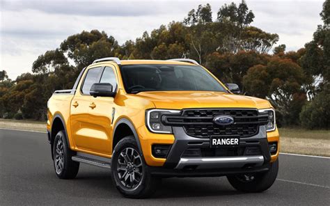 Download Ford Ranger, 4k, road, 2023 cars, pickups, Yellow Ford Ranger, 2023 Ford Ranger ...