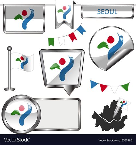 Glossy icons with flag of seoul Royalty Free Vector Image