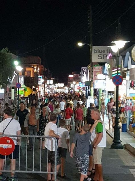 Bar Street Faliraki Rhodes Greece at Night in July 2017 | Greece, Greek islands, Faliraki rhodes