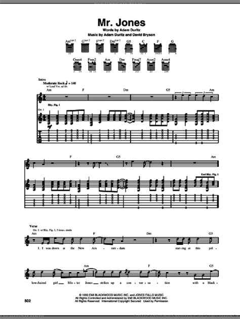 Mr. Jones sheet music for guitar (tablature) (PDF)