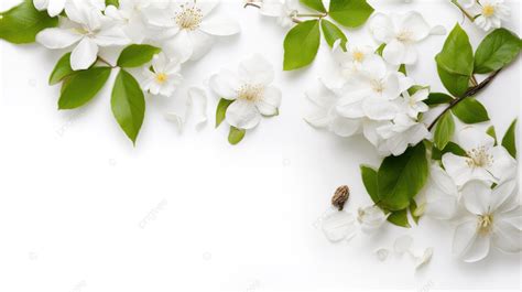 Some White Flowers On A White Background With Green Leaves, Picture White Background, Background ...