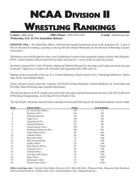 NCAA DivisioN ii WrestliNg rANkiNgs - Wrestling USA Magazine