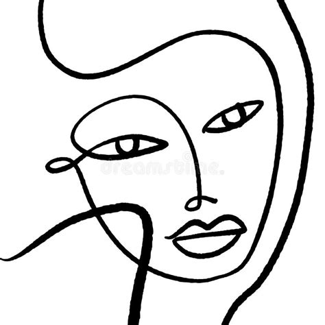 Modern Abstract Face Portrait Linear Ink Brush Line Art Current Contemporary Painting Fashion ...