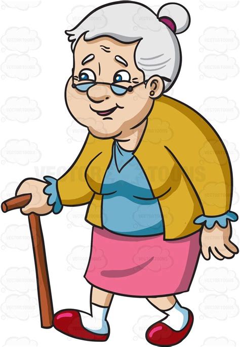 A Smiling Female Senior Citizen With Glasses | Family cartoon, Old man ...