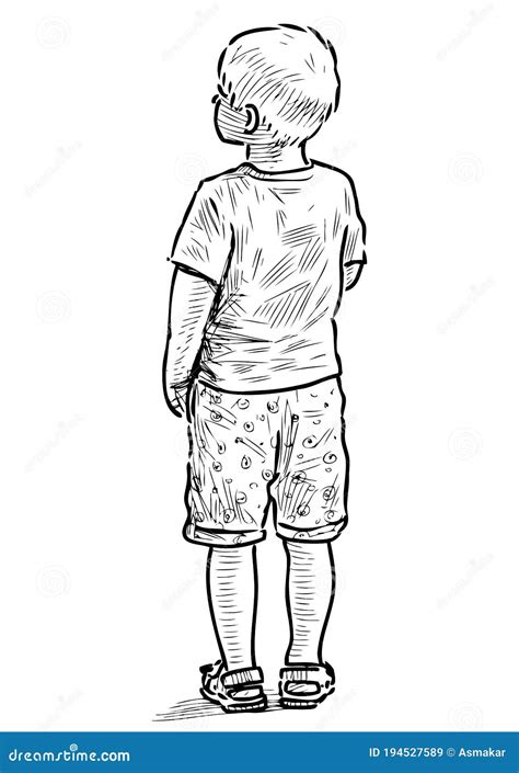 Outline Drawing of Little Boy Standing Outdoors on Summer Day Stock Vector - Illustration of ...