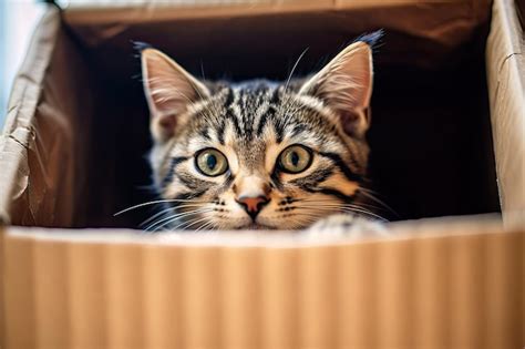 Premium AI Image | Cute Tabby Cat Is Sitting In A Cardboard Box and Smiling