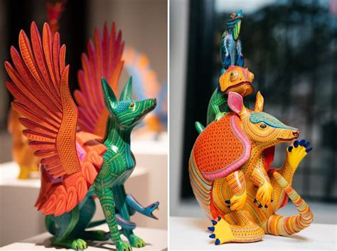 two different images of colorful figurines in the shape of animals and ...